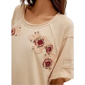 FREE PEOPLE We the Free Size Large Harper Tee Rose Studded  New msrp$128